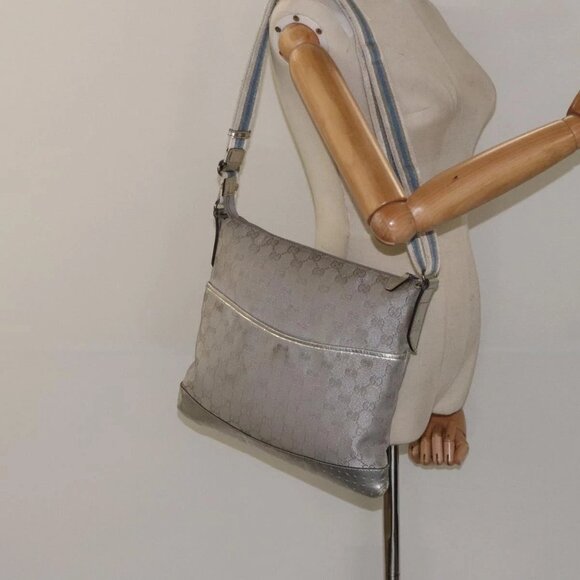 GUCCI GG Canvas Shoulder Bag Silver 145857 Auth - Picture 1 of 16